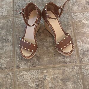Marc Fisher Brown Wedge Sandals with Gold Studs